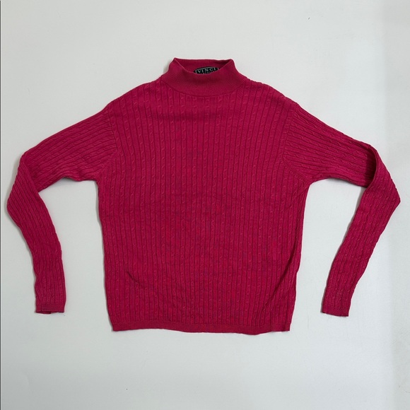 Vinci Sweaters - Vintage 100% Silk Cable Knit Mock Neck Lightweight Sweater Pink Size Large